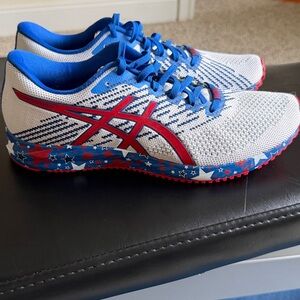 Asics Women’s Sneakers in White and Blue with Red Accents